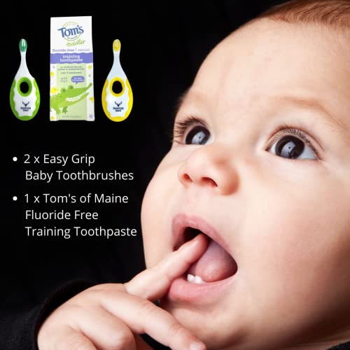 Dauntless Merch Easy To Grip Baby Toothbrush, And Fluoride Free Toddler Training Toothpaste, Mild Fruit Flavor, 1.75 Oz. Starter Set. #TOP1
