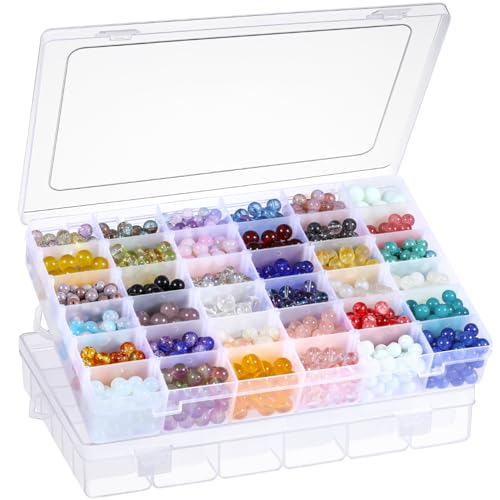 2 Pack 36 Grids Clear Plastic Organizer Box with Adjustable Dividers, Small Craft Organizers and...