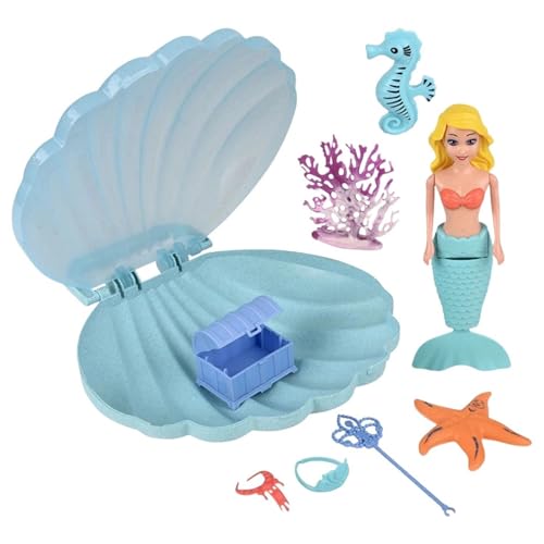 Wind-Up Mermaid Clam Shell Play Set – 1 Set - Swimming Mermaid Toy with Accessories and Storage Case