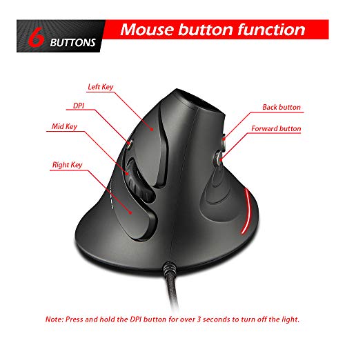 Ratón vertical ergonómico T-30 para solucionar el dolor de muñeca con cable y 4 DPI 6