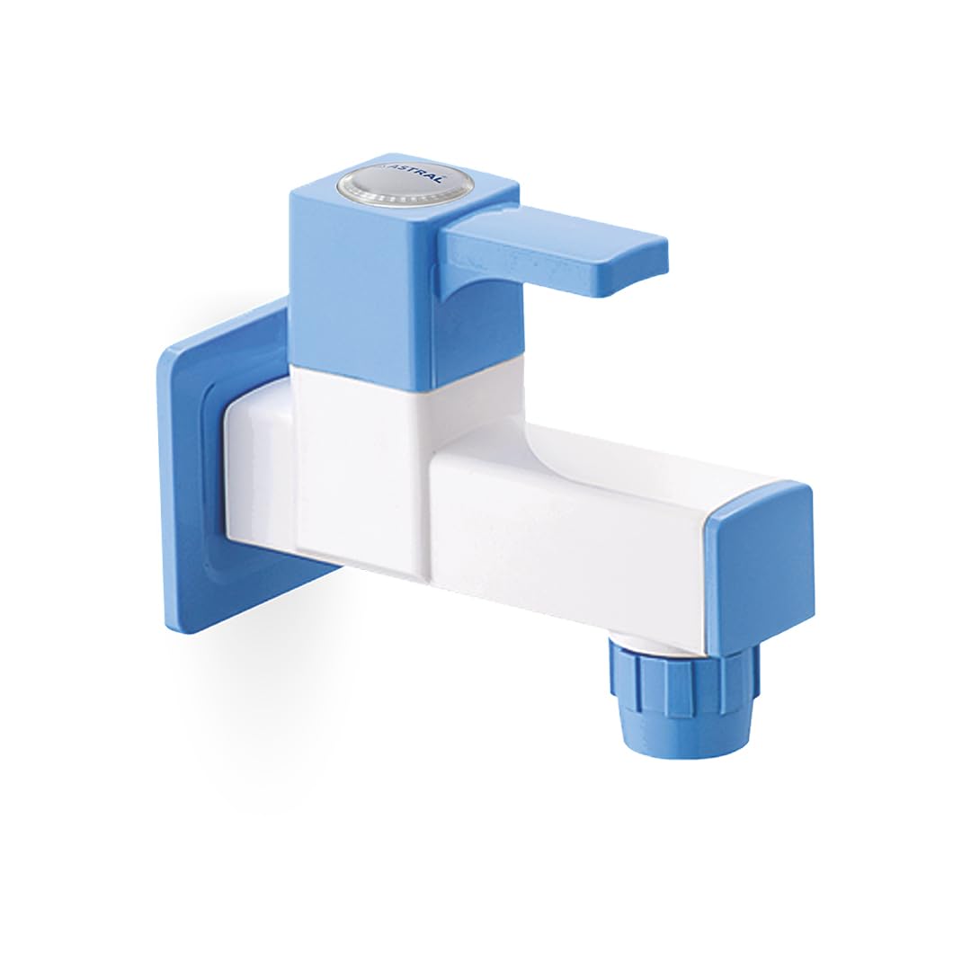 astral orbit blue wall tap with flange | minimalist bib cock for kitchen, toilet & wash area