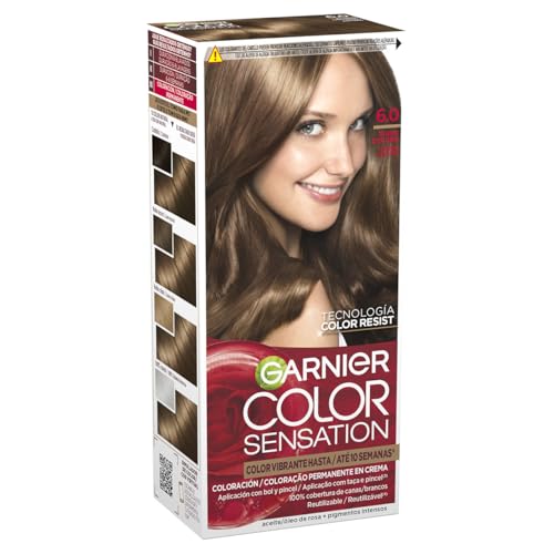 Garnier Color Sensation - Tinte Permanente Rubio Oscuro 6.0, disponible en más de 20 tonos, El embalaje puede variar