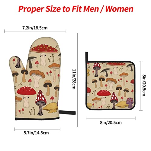 Various Mushroom Art Oven Mitts And Pot Holders Sets Of 4 High Heat Resistant Oven Mitts With Oven Gloves And Hot Pads Polyester Potholders For Kitchen Baking Grilling Bbq Non-Slip Cooking Mitts #TOP3