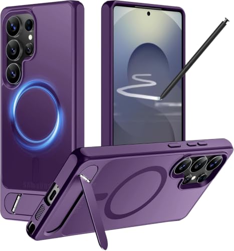 Image of Elzzi Magnetic Cover Compatible for Samsung S25 Ultra 5g Case with Adjustable Metal Kickstand, Compatible with Mag-Safe Translucent Matte Shockproof Protective Phone Case, Deep