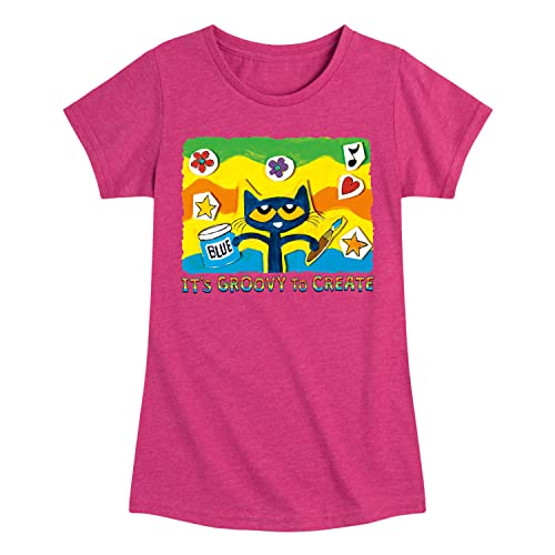 Pete the Cat - Groovy to Create - Toddler and Youth Girls Short Sleeve Graphic T-Shirt - Size Small Heather Fuchsia