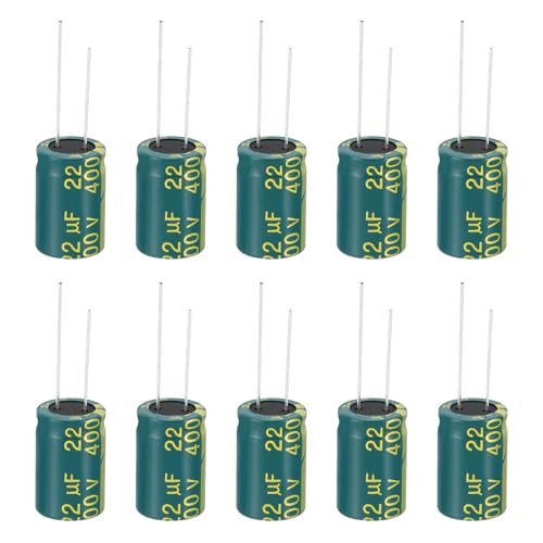 Image of PATIKIL 400V 22uF Electrolytic Capacitors, 10Pcs 13x20mm Aluminum High Frequency Electrolytic Capacitors for TV, LCD Monitor, Refrigerator, Circuit Boards, Green