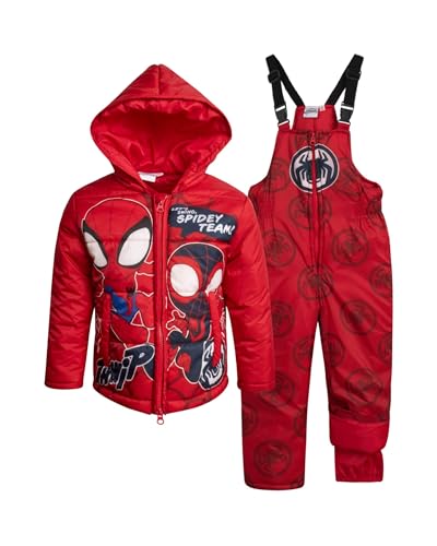 Marvel Spider-Man Boys Snow Suit Set - 2 Piece Insulated Boys Winter Coat Ski Jacket & Ski Pants Bib Overalls for Toddlers