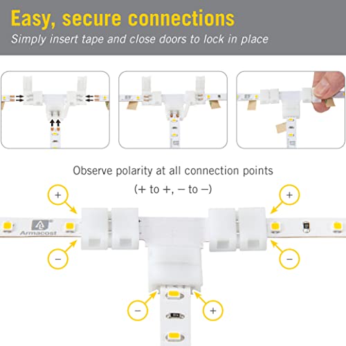 Image of Armacost Lighting SureLock Pro 2 Pin LED Strip Light Tape to Tape T Connectors (4 Pack) 560050