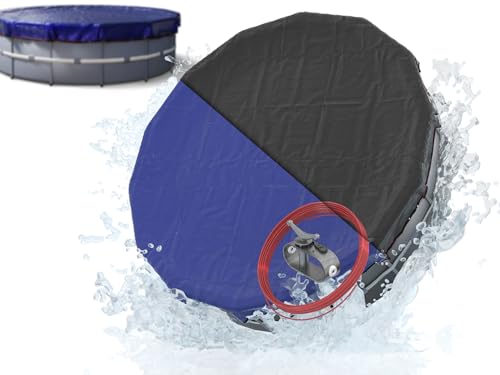 28 Ft Round Pool Cover for Above Ground Pools - Heavy Duty 14x14 Scrim Triple-Layer Waterproof 2-in-1 Winter Cover + Solar Heat Boost, Winch and Cable Included, UV & Tear Resistant, Fits 28 Foot Round by Planenfux - Used condition - US$126.52