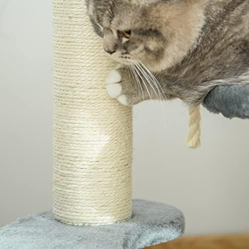 Pawhut 65 cm Cat Tree Kitty Scratcher Kitten Activity Center Scratching Post Playhouse 2 Perch w/Hanging Sisal Rope Grey