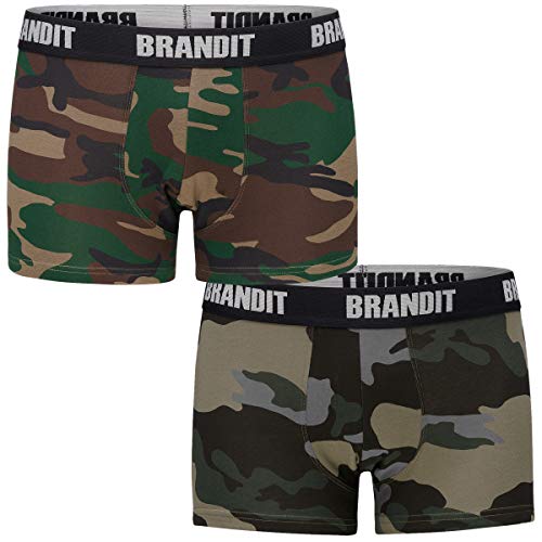 Brandit Boxer Shorts Logo 2 Pack, Farbe: Woodland+darkcamo, Größe: L