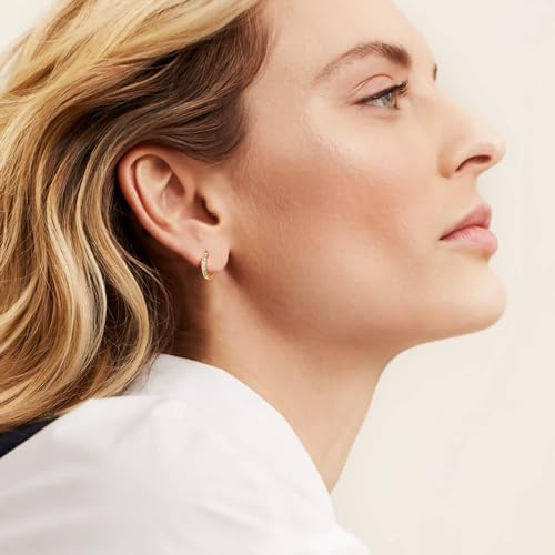 NEARLAND 14K Gold Hoop Earrings for Women 14K Gold Earrings Hypoallergenic Lightweight Small Hoop Earring for Womens with Round Cubic Zirconia Huggie Hoops Earring for Women 12/14/16/20/25/30mm3
