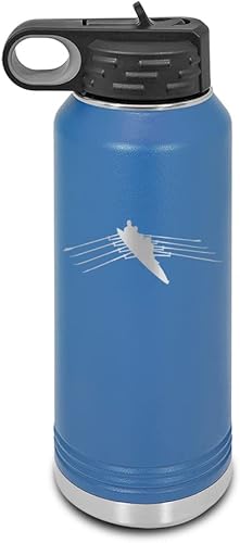 Miniatura 10 de Row - Botella de agua grabada con láser personalizable de acero inoxidable con pajilla, color azul marino, 32 onzas