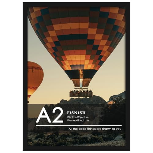 Fisnish A2 Picture Frame Black Classic 16.5x23.4 Poster Frame Horizontal or Vertical Wall Mounting 1 Pack