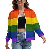 KAOEOSI Rainbow Flag Gay Pride LGBTQ Women's Zipper Jacket Long Sleeve Sweatshirts Lightweight Outerwear with Pocket M