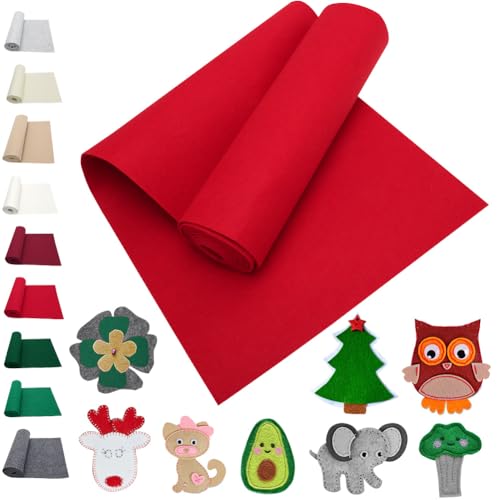 LOMUG Rollo de fieltro de tela de fieltro rojo, 30 x 250 cm, alfombrillas de fieltro para cortar, 3 mm de grosor, fieltro de poliéster, tela de fieltro para manualidades, bolsa de almacenamiento