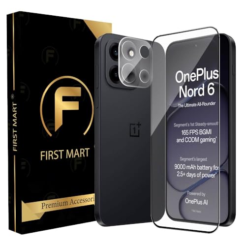 Image of FIRST MART Tempered Glass for Oneplus Nord 6 with Clear Camera Lens Protector & Installation Kit | HD Clear, Edge-to-Edge, Scratch Resistant, Case-Friendly | Pack of 1
