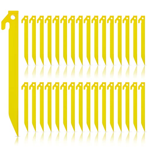 Deekin 36 Pcs Plastic Tent Stakes 9 Inch Heavy Duty Tent Pegs Spike Hook Stakes for Summer Beach Garden Decorations Camping Outdoor Lawn Tarp (Yellow)