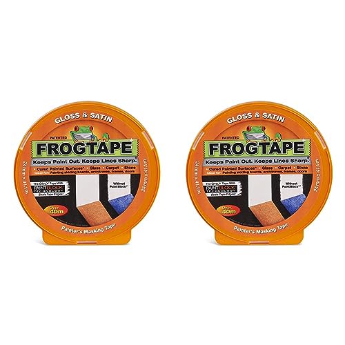 Frog Tape Orange Gloss & Satin Painters Masking Tape 24mm x 41.1m, Indoor Painting and Decorating For Sharp Lines and No Paint Bleed (Pack of 2)