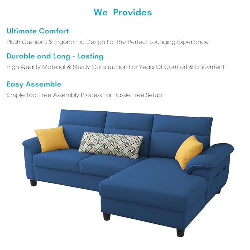 Image of Casaliving Seams RHS 4 Seater L Shape Sofa for Living Room (Blue Fabric) Premium Fabric Sofa