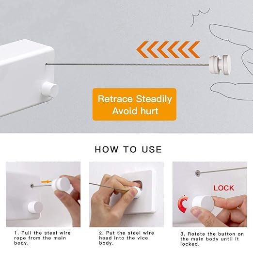 Image of FAB & Dry Retractable Wall-Mounted Clothes Line for Indoor Laundry, Heavy Duty Drying Rope with Lock System, Space Saving Retractable Clothesline, White