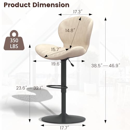 Image of Waleaf Modern Adjustable Bar Stools Set of 4, Faux Leather Upholstered Swivel Counter Stools, Counter Height Bar Stools with Large Base, Easy 5 Minute Assembly for Kitchen Island (Beige, Set of 4)