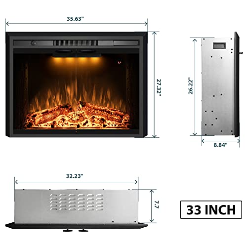 Benrocks 36'' Electric Fireplace Inserts With Glass Door, Recessed Electric Fireplace Heater With Fire Crackling Sound, Adjustable Top Light & Flame Speed, Overheating Protection, 750/1500W Black #TOP1