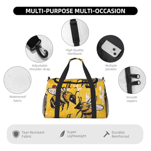 Bee Love Honey Printed Travel Duffle Bag for Men Women Large Sport Gym Bag Handbag with Shoulder Strap for Travel Weekend Fishing Hunting4