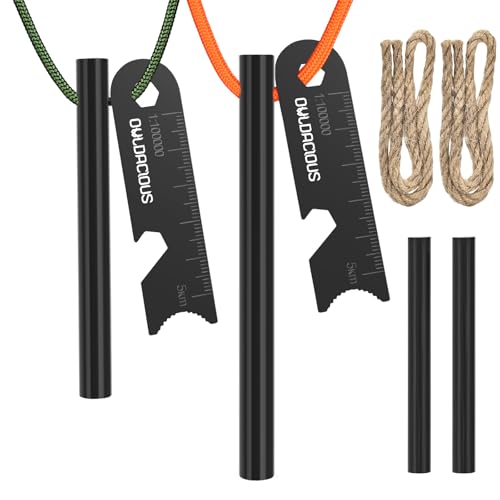 Owldacious Fire Starter Survival Kit, 10-Piece Ferro Rod Set with Tinder Wicks & Paracord, Flint and Steel Fire Striker for Camping, Bushcraft, Emergency Bug Out Bag, All-Weather Ignition
