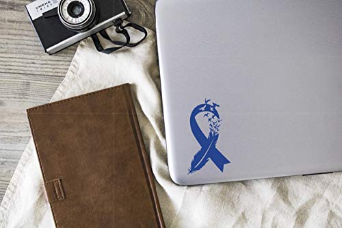 Generic Bird Feather Colorectal Cancer Ribbon Decal |Blue,Made In Usa By Foxtail Decals,For Car Windows,Tablets,Laptops,Water Bottles,Etc.,2.6 X 4.5 Inch #TOP2