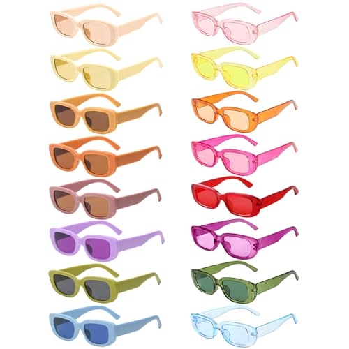 16 Pack Rectangle Sunglasses Retro Colored Narrow Square