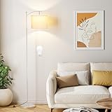 Ambimall 60' Floor Lamps for Living Room with 3 Color Temperatures, Adjustable White Shade with Silver Pole, Tall Lamps for Living Room Bedroom Office Classroom Dorm Room, 9W Bulb Included