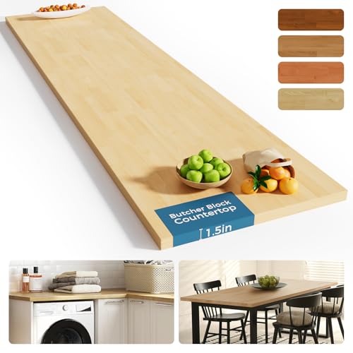 Comiling Solid Wood Butcher Block Countertop - 6ft Unfinished Birch Slab Counter Top Wooden Table Desk Top for DIY Kitchen Island