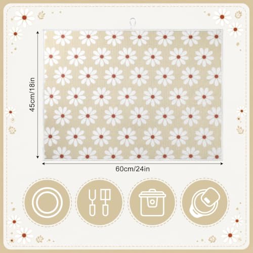 Image of Domensi 2 Pcs Daisy Microfiber Dish Drying Mat Absorbent Reusable Washable Extra Large Kitchen Counter Beige Draining Mat Diamond Pad for Coffee Bar Kitchen Decor 18x24 Inch