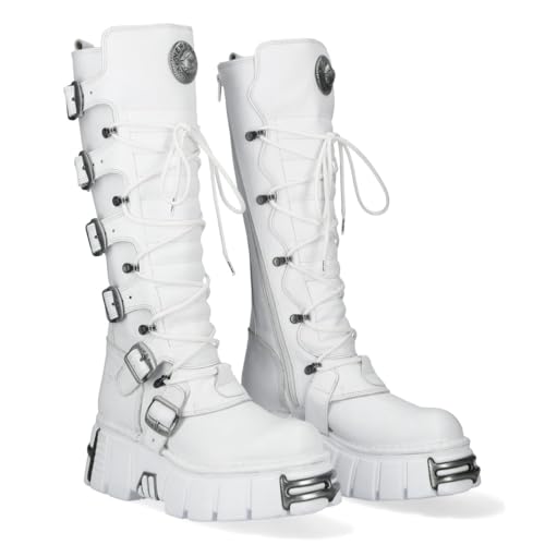 New Rock Bottes Gothiques Montantes en Cuir Blanc M-272-C69