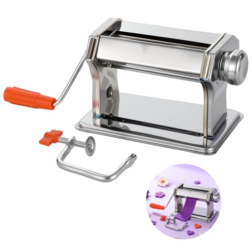 Hand Crank Polymer Clay Press Machine 6 Adjustable Thickness Metal Roller & Non-Stick Surface Includes Table Clamp & Handle 8.07 x 7.87 in Ideal for DIY Crafts & Art Projects