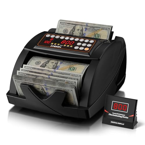 Aneken Money Counter with Value Count, UV/MG/IR Counterfeit Detection for Dollars Euros Machine with Count/Add/Batch/Auto Modes, Cash Counter with External LCD Display, Black