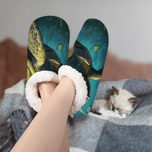 Blue Ocean Teal Sea Turtle Women's Soft Slippers Fuzzy Slip On House Slippers for Winter Bedroom Outdoor with Fleece Lining3