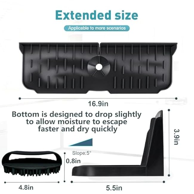 Kitchen Sink Splash Guard£¬Sink Draining Pad Behind Faucet£¬Faucet Mat for Kitchen Sink£¬Comes with a Silicone Brush for Cleaning Drying Mat for Countertop Protect (Grey)