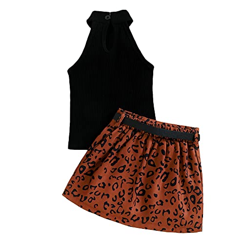 Image of Hopscotch Girls Black Animal Print Skirt & T-shirt Set