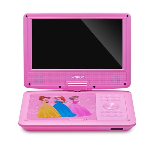 ZESTYI 9" Portable DVD Player for Kids with Car Headrest Mount Holder, Rechargeable Battery, Wall Charger, Car Charger, SD Card Slot, USB Port & Swivel Screen (Pink)