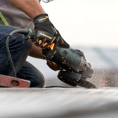 Image of POWERTEC Heavy Duty Work Gloves | Safety Gloves with Touch Screen Flexible Breathable, Abrasion-Resistant Slip-Proof Leather on Palm for Excellent Grip and Shockproof, 1 Pair (size XL) (71957)