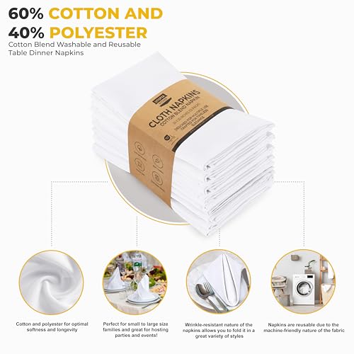 Utopia Kitchen Stoffservietten [12er Pack, Weiß] 50x50 cm Waschbare Tischservietten für Hotel, Mittagessen, Restaurant, Hochzeiten, Veranstaltungen und Partys
