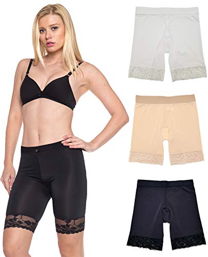 Slip Shorts for Women Smooth lace 3 Pack Undershorts (XL, Mid-Rise Premium)