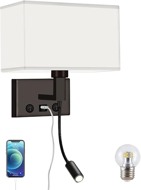 Moon reural Wall LightsPolished Chrome FinishSquare lampshadeTwo Push Button switcheswith Reading Light,for Wall Lights for Living Room,Wall Lights for bedrooms,Bathroom Lighting-Black