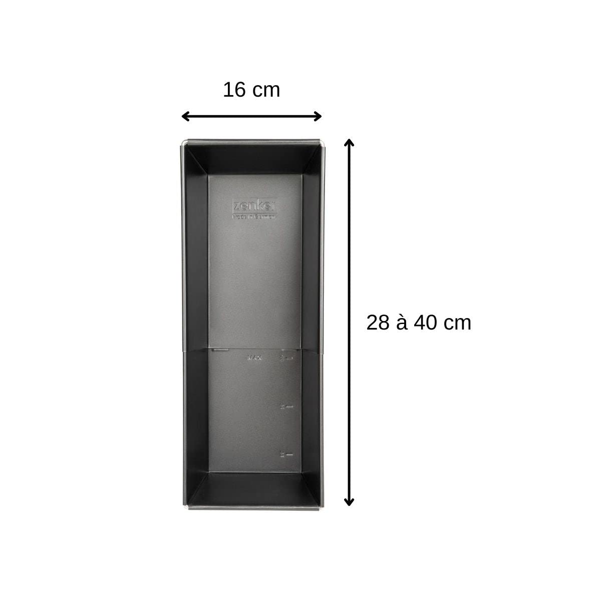 Zenker 6518 Forma do pieczenia chleba regulowana 28-40 cm, stal nierdzewna, 40 x 16 x 10 cm, czarno-metaliczna