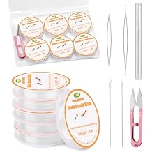 Bupete 6 Rolls 1mm String for Bracelet Making, Elastic String for Bracelets, Stretchy Bracelet Bead String with Scissors, Beading Needles for Bracelets, Jewelry Making