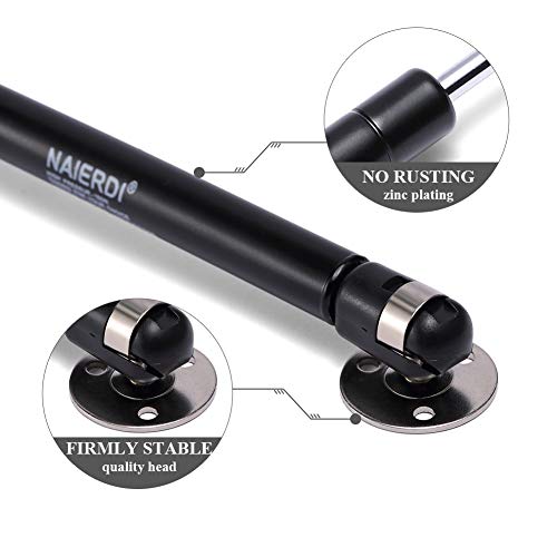 Naierdi [4 Pack] 100N/22Lb Gas Spring, Toy Box Hinges, Lid Support, Gas Strut, Soft Close Hinges, Lift Support, Kitchen Cabinet Hinges, Black Piano Hinge #TOP3