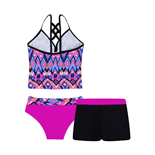 Image of ranrann Girls 3 PCS Floral Printed Tops with with Bottoms Shorts Set Swimwear Swimsuit Bathing Suit