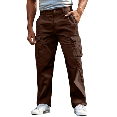 Pantalones Cargo Hombre Rectos, Pantalones De Senderismo Hombre Talla Grande Estilo Casual Chic Corte Holgado Cómodo Versátil Streetwear Clásicos Multibolsillos Color Sólido Vintage Pantalones